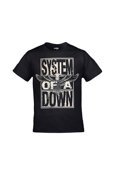 Orijin Tekstil Unisex Black System Of A Down Stacked Eagle Printed Tshirt