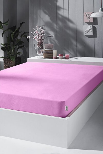 Penye Lastikli Çarşaf, Tek Kişilik , Pembe, %100 Pamuk Örme Kumaş, 130 gr/m²