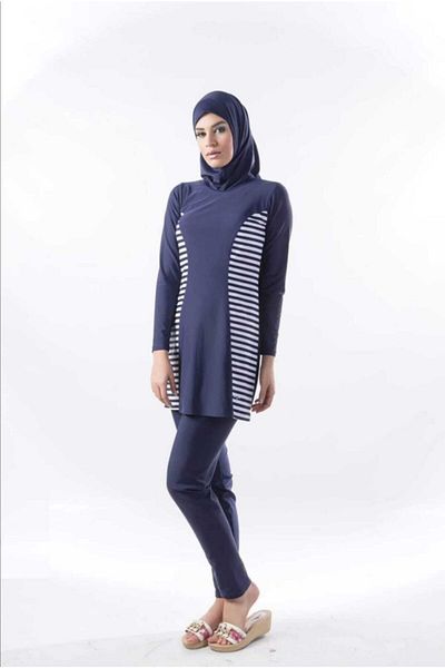 Seamark Γυναικείο μαγιό με λεπτομέρεια μπλε Navy White Line