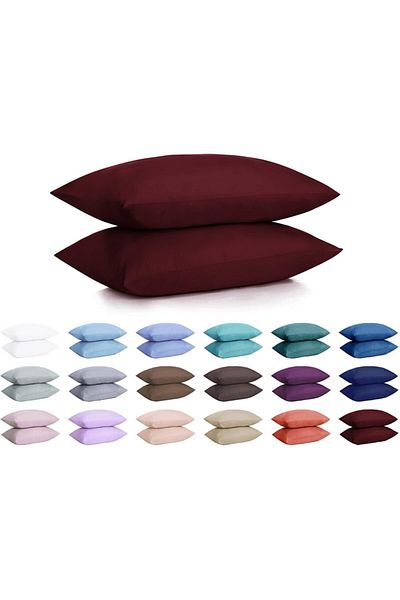Vefa Home Collection 100% Cotton Ranforce Pillow Case - Claret Red - Set of 2 50x70 -