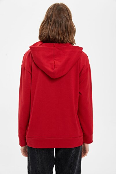 DeFacto Women's Red Regular Fit Hooded Pocketless Long Sleeve Sweatshirt R4740AZ20AU