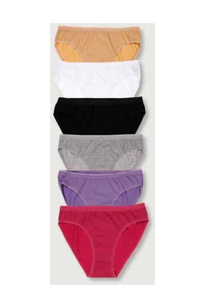Tutku Women's Gray 6-Pack Cotton Waterway Bikini Panties