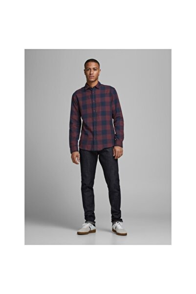 Jack & Jones Erkek Bordo Kareli Gömlek