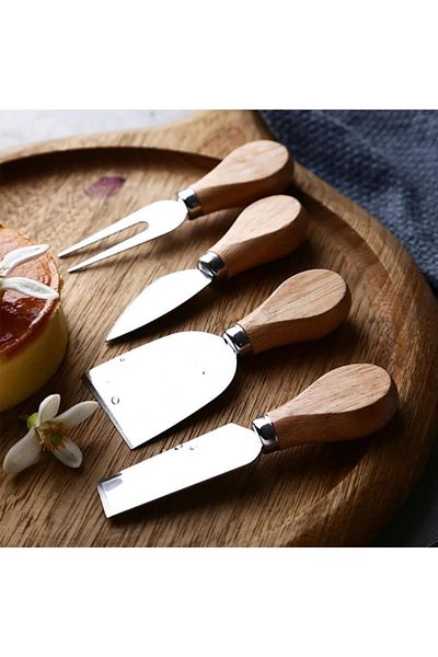 Birdoludukkan Stainless Steel Cheese Knives Serving Set with Wooden Handle 4 Pieces