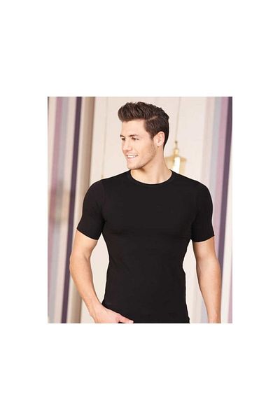 Berrak Men's Black Lycra Supreme Short Sleeve Crew Neck 6-Pack Singlet