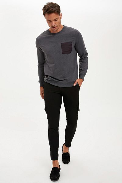 DeFacto Μακρυμάνικο φούτερ με λαιμόκοψη Slim Fit