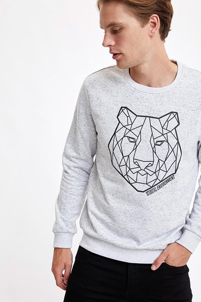 DeFacto Φούτερ με στάμπα Bear Slim Fit Crew Neck