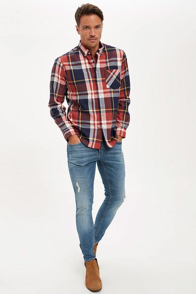 DeFacto Мъжка червена риза Lumberjack с дълъг ръкав и карирана принтирана кройка S1281AZ20AU