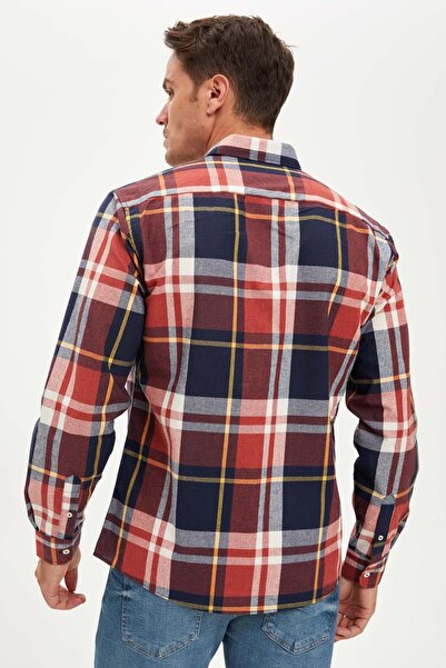 DeFacto Erkek Red Slim Fit Ekose Desenli Uzun Kollu Oduncu Gömlek S1281AZ20AU