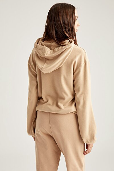 DeFacto Γυναικείο μπεζ βασικό μακρυμάνικο μπλουζάκι με κουκούλα S7081AZ20AU