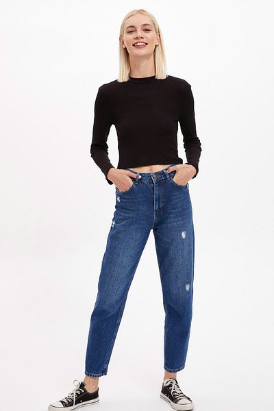 DeFacto Lina Washed Extra High Waist Mom Fit Jean Trousers