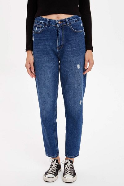 DeFacto Lina Washed Extra High Waist Mom Fit Jean Trousers