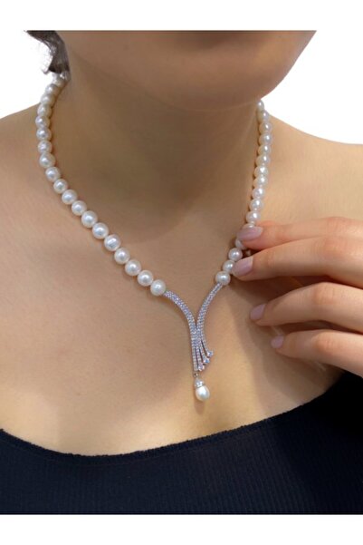 MaGümüş Yeni Altın Modeli Düğün Abiyelik Inci Gerdanlık 925 Gümüş Kolye