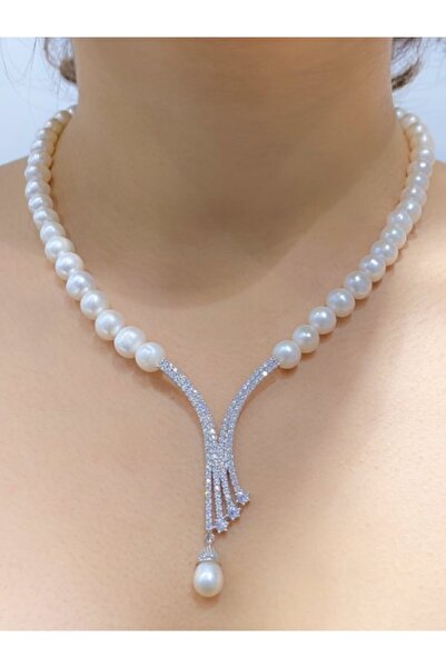 MaGümüş Yeni Altın Modeli Düğün Abiyelik Inci Gerdanlık 925 Gümüş Kolye