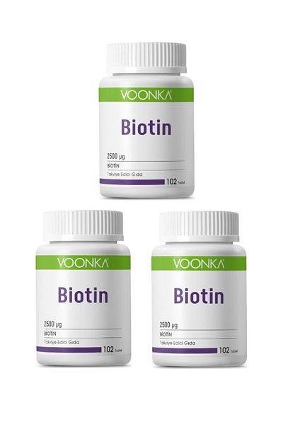 Voonka Hair Vitamin Biotin - 2500 Mcg 102 Tablets, X3 Pieces