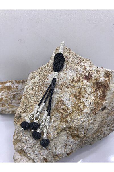 KAZZAZE مسبحة إنفينيتي فضية سوداء مع شرابة