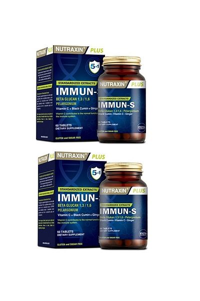 Nutraxin Immun-s 60 Tablets X2 Pieces - Containing Beta Glucan, Vitamin C and Ginger