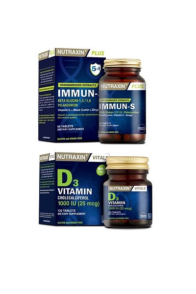 Nutraxin Ginger and African Geranium Herb - Immun-s 60 Tablets and Vitamin D3 120 Tablets