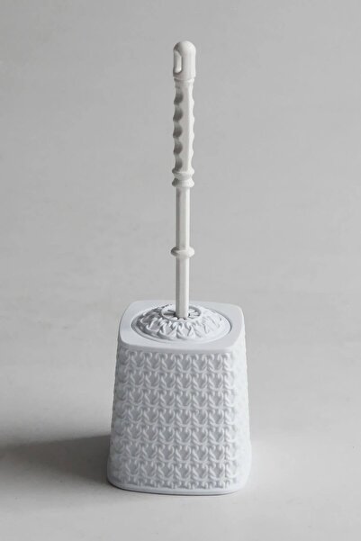 KıtayGroup White Knitted Patterned Plastic Toilet Brush - Mob00181