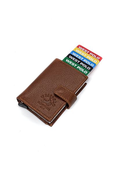 Westpolo Mechanized Genuine Leather Tan Unisex Wallet Card Holder