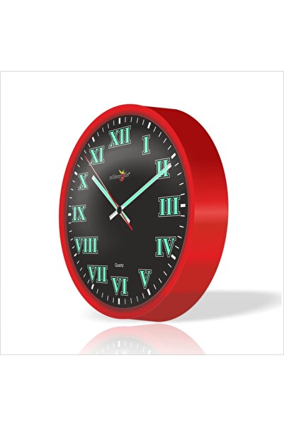 M3DECORİUM Büyük 28c Fosforlu Klasik Roma Rakkamlı Kırmızı Çerçeveli Ön Camlı...