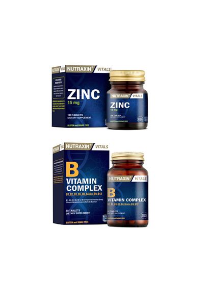 Nutraxin 15 Mg Zinc Mineral Supplementing Food - 100 Tablets + Vitamin B Complex - 60 Tablets
