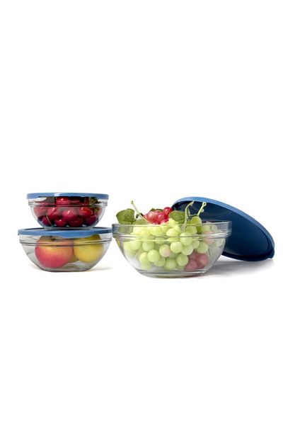 Paşabahçe Blue 3-Piece Storage Set with Lid