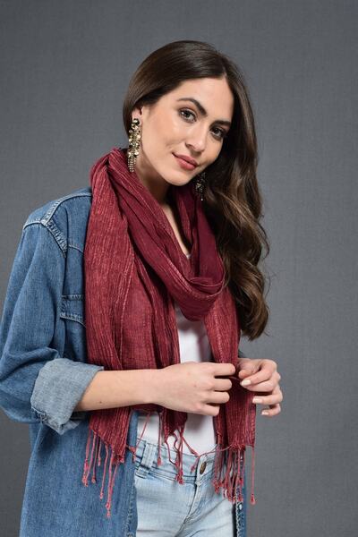 Dosimira Unisex Bordo Denim Taşlama Pamuklu Fular