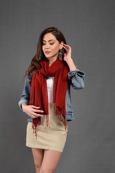 Dosimira Unisex Red Plain Dye Cotton Scarf