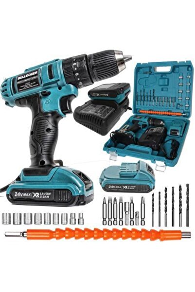 Bulldozer Xr-set 24 Vxr Darbeli Çift Akülü Şarjlı Vidalama Matkap 27 Parça Us...