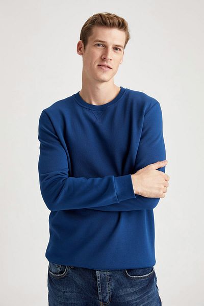 DeFacto Βαμβακερό φούτερ Regular Fit Crew Neck Basic