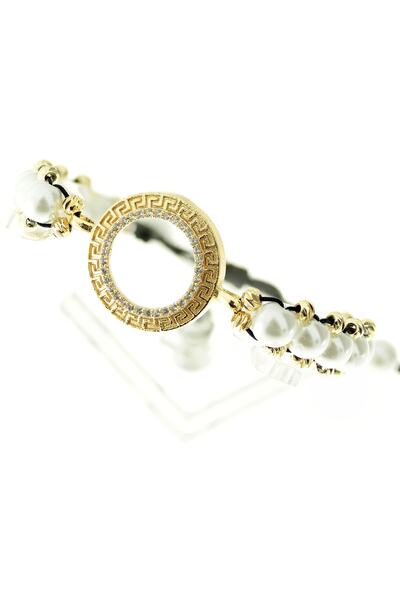 ŞENALTIN Sarı Dorikalı Incili Çeyrekli Makrome Bileklik