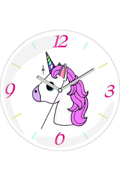 3M Ceas de perete din sticlă reală, cu design unicorn, silențios