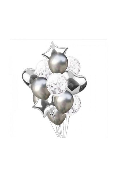 Parti dolabı Silver Balloon Set with Confetti