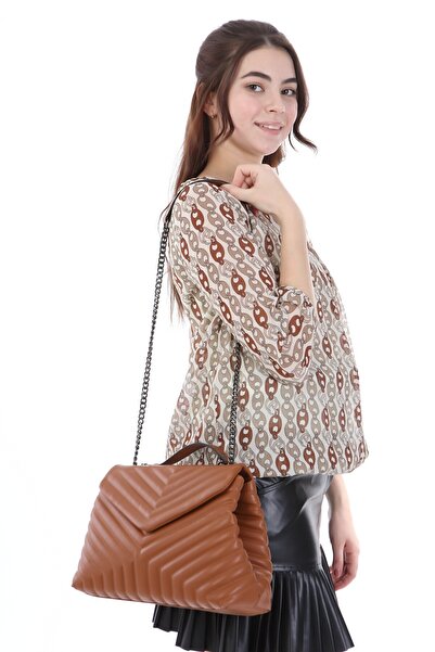 Frapan Çanta Geantă de damă, maro, matlasată, cu curea cu lanț