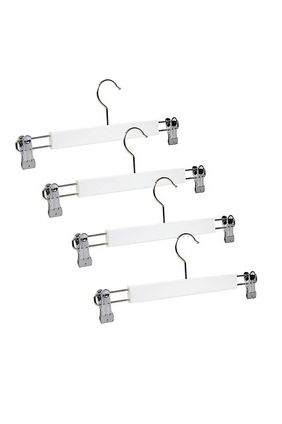 NYN Wooden Hanger Latched Trouser Skirt Hanger White Color 100 Pieces