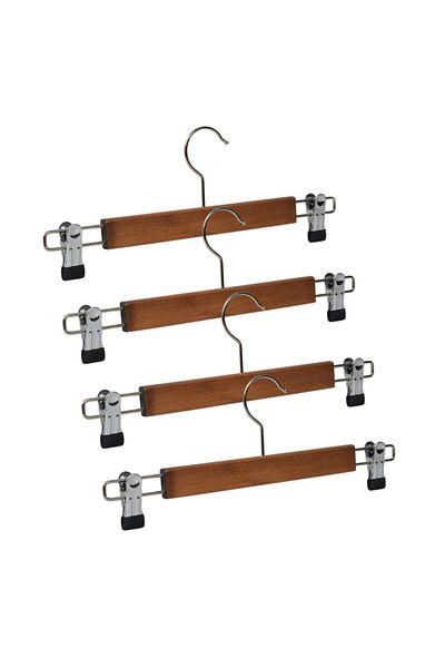 NYN Wooden Hanger Latched Trouser Skirt Hanger Natural Color 100 Pieces
