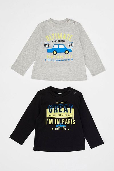 DeFacto Baby Boy Long Sleeve Printed 2-Piece T-shirt