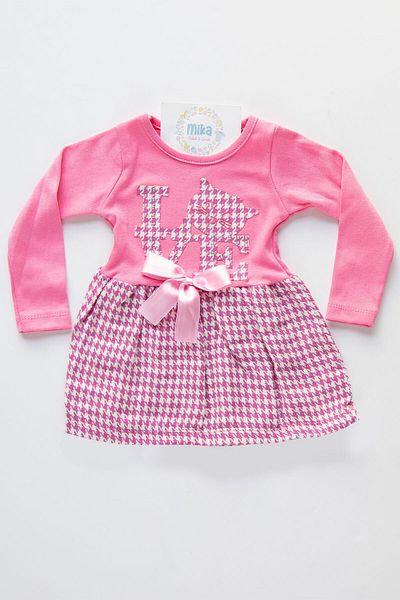 Mika Bebek & Çocuk Love Embroidered Girl's Pink Tight Fit Girl's Plaid Dress