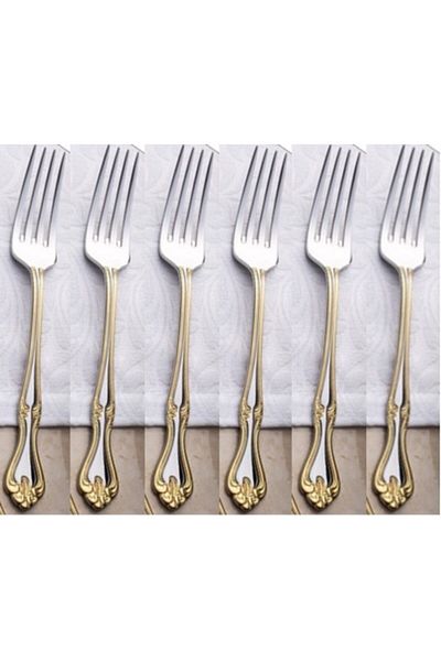 Nehir Lalezar Gold Dessert Fork Gold Plated 12 Pieces