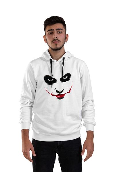 Raf Coll Hanorac cu glugă unisex alb cu imprimeu Joker Face