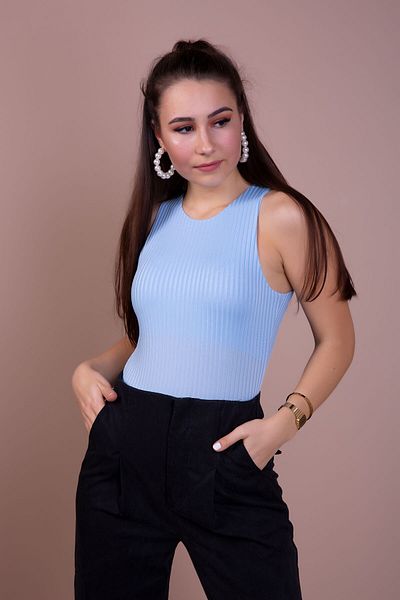 Bidoluelbise Body tricotat cu snap pentru damă, albastru bebeluș