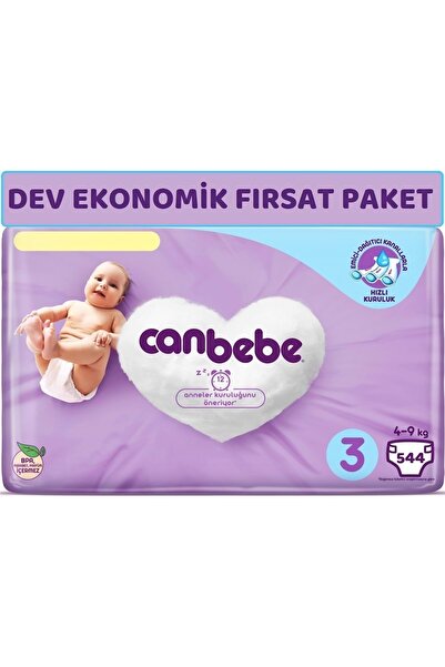 Canbebe Bebek Bezi Beden:3 (4-9kg) Midi 544 Adet Dev Ekonomik Fırsat Pk