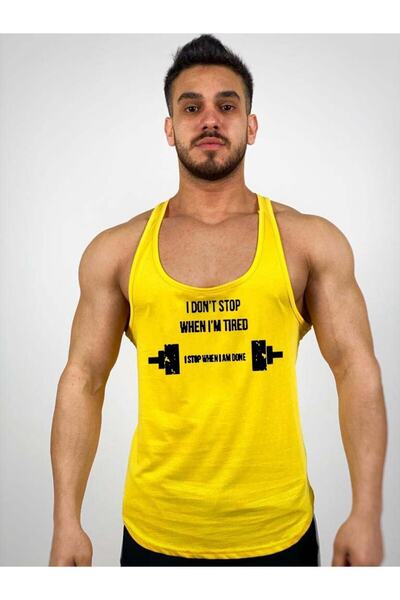 Black İstanbul Black - Men's Yellow Bar Printed Gym Athlete