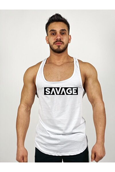 Black İstanbul Чорний - Чоловічий білий Savage з принтом Gym Atlet