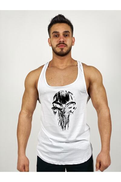 Black İstanbul Чорний - Чоловічий білий майка з принтом Punisher