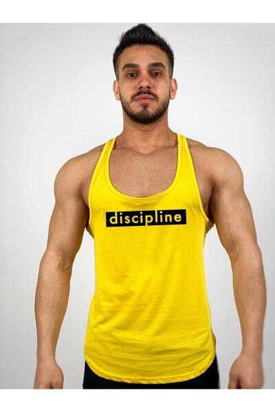 Black İstanbul Black - Erkek Sarı Discipline Baskılı Gym Atlet