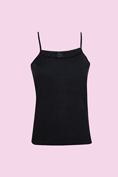 Ceylanoğlu Жіноча чорна майка з мереживною стрічкою на бретельках - 3 шт.