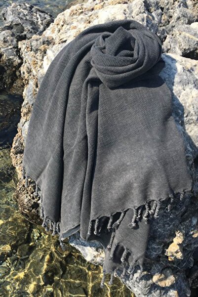 Denizli Concept Антрацитен, измит с камък пещемал - 90 × 175 см - Многофункци...