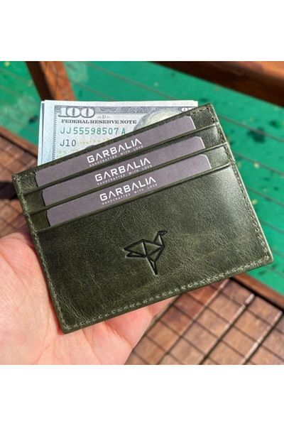 Garbalia Unisex Green Medallion Crazy Leather Card Holder Wallet